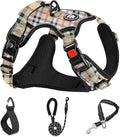 NESTROAD No Pull Dog Harness with Leash, Reflective No Choke Pet Vest Harness,Adjustable Soft Padded Dog Harness with Easy Control Handle for Large Dogs(Checkered Beige,Large)