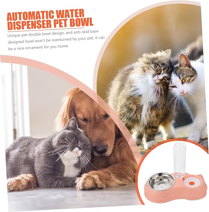 BESPORTBLE 1set Automatic Pet Feeder and Water Dispenser Dual Bowl and Cats Removable Transparent Bottle Use