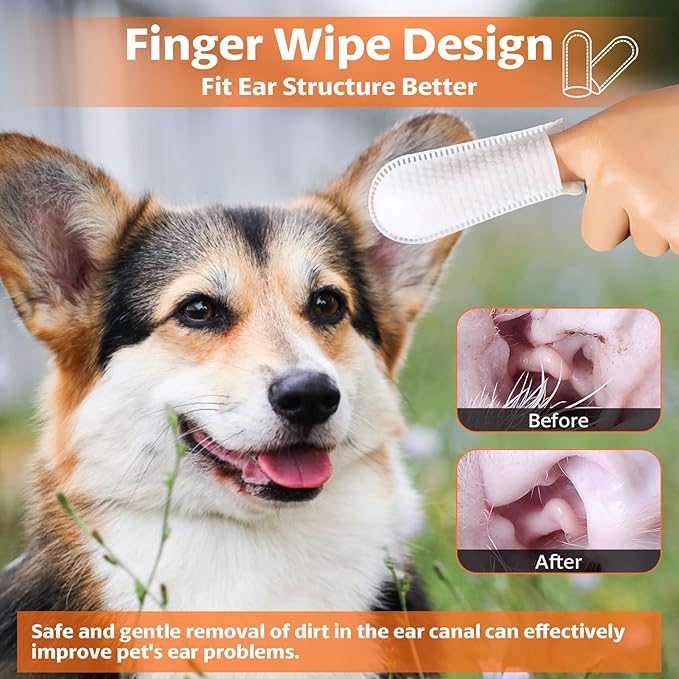 OBSEDE Dog & Cat Ear Wipes, 60 Count Finger Pads for Cleaning & Itch Relief