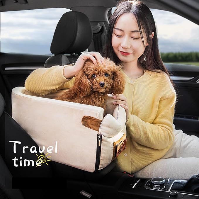 Pet Car Booster Seat Carrier Carry Cage Carrying Dog Car Seat Oval Beige
