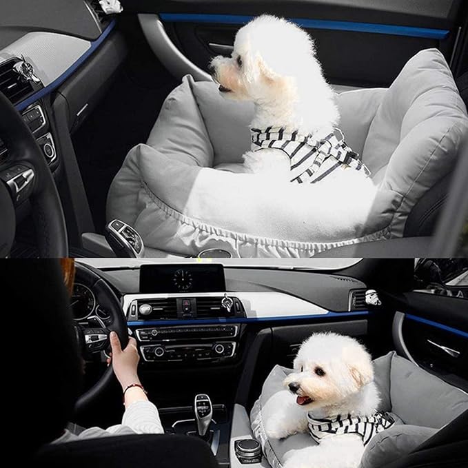 Dog Car Seat Puppy Booster Seat Travel Safety Carrier Bed with Storage Pocket Clip-On Safety Leash Non-Slip Base for Puppy, Small Pet with Removable Cushion, Easy to Clean