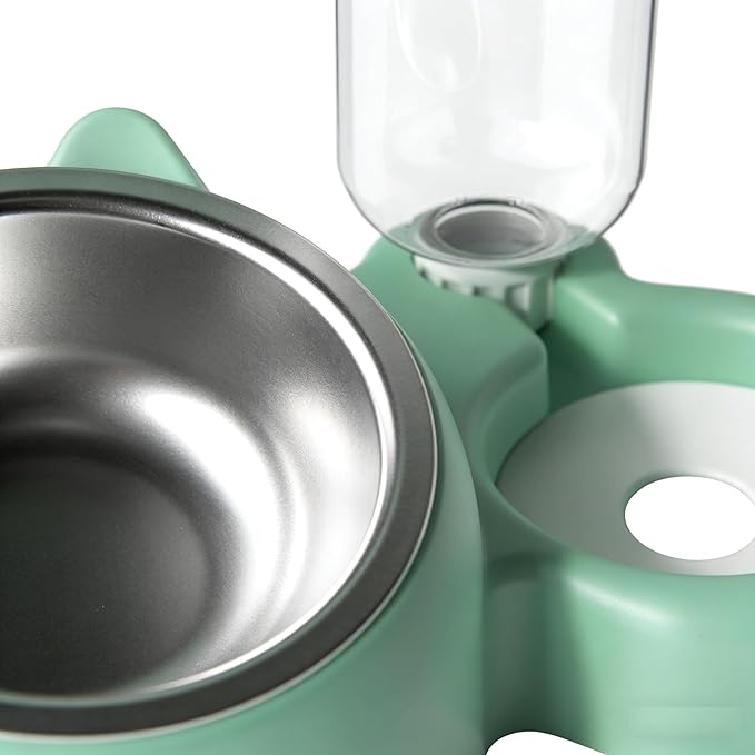 Cat Food and Water Bowl Set, Automatic Dog Dish Bowl with Water Dispenser, Removable Drinking and Eating Bowls, No-Spill Pet Feeder for Puppy, Medium Dogs & Cats (Blue)