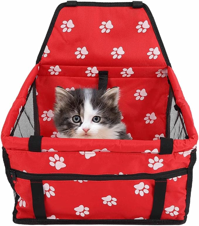 Small Dog Car Seats, Portable Puppy Dog Car Carrier, Folding Pet Car High Back Booster Seats with Adaptable Straps for Small Pets(44cm-Red)