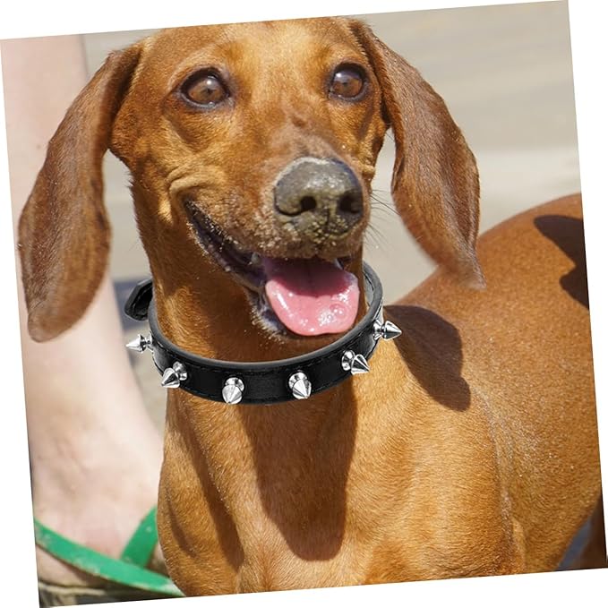 IMIKEYA Rivet Dog Collar Adjustable Studded Pet Neck Collar Sturdy Leather 2.0cm Wide Black for Medium Dogs and Cats