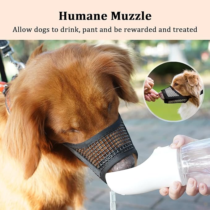 Mayerzon Dog Muzzle, Soft Mesh Muzzles for Small Medium Large Dogs Chihuahua Poodle Husky Labrador Retriever, Breathable Dog Mouth Guard for Biting Chewing Grooming, Allow Panting Drinking (L, Black)
