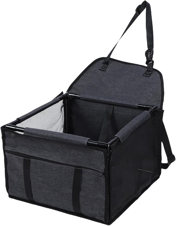 Diyeeni Dog Car Seat, Pet Car Crate Oxford Cloth PVC Waterproofing for Travel (Black Gray)