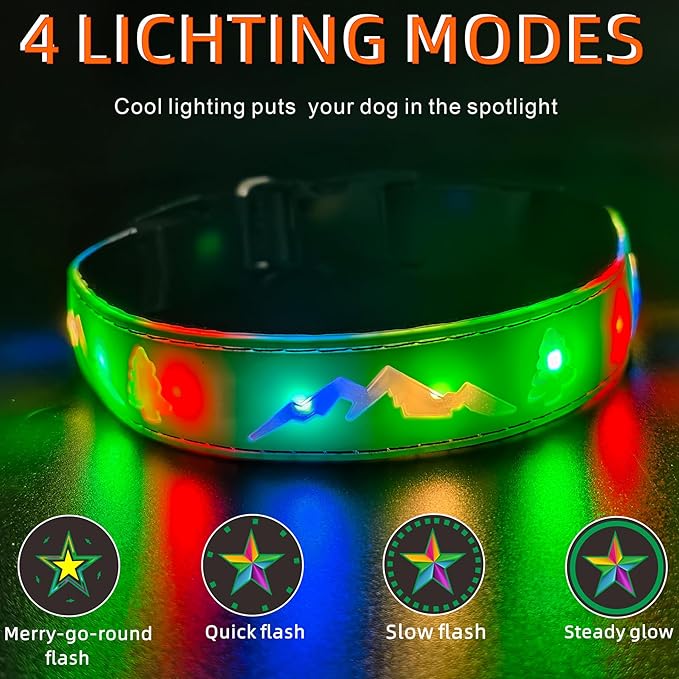 LED Dog Collar, 15 Light Modes, USB-C Rechargeable, Silicone Material, Adjustable Size, (Green Pro, L(15.7-19.7"))