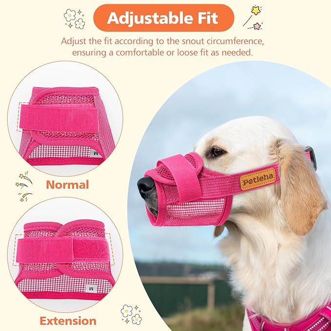 Coppthinktu Soft Dog Muzzle, Breathable Mesh Muzzle for Small Medium Large Sized Dog Mouth Cover, Adjustable Muzzles to Prevent Biting Barking Dogs Mouth Cover Allows Drinking (Rose Pink XL)