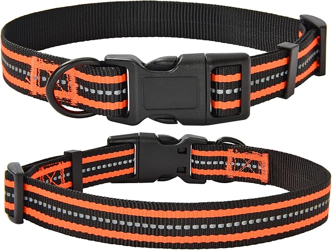 Mile High Life Reflective Dog Collar | Nylon Pet Collars wiith Buckle | Light Weight Puppy Collars | Orange Dog Collars for Medium Dogs (Orange, M)