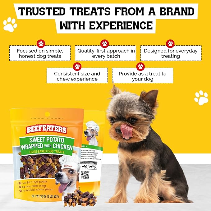 Beefeaters Sweet Potato Wrap with Chicken – Dog Treat. No Corn, Wheat, Soy or Gluten, Low Fat, Whole Muscle Jerky, Ideal for Training & Snacks