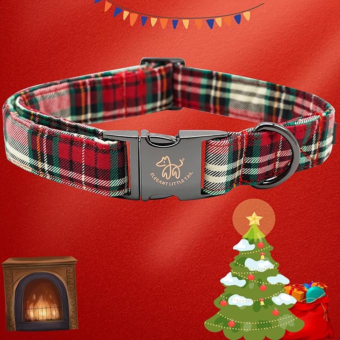 Elegant little tail Dog Collar, Christmas Red Plaid Pet Collar Cute Dog Collars Male or Female Pet Gift Adjustable Dog Collar for X-Large Dogs