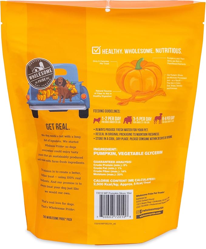 Wholesome Pride Pumpkin Slices Dog Treats – Limited Ingredient, Dehydrated, All Natural, 10 oz