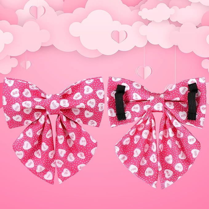 Valentine’s Dog Collar with Bow Tie, Pink Heart Bowtie Collar with Metal Buckle, Valentine’s Gift Pet Collar for Puppy Girl Boy Dog or Cat, Wedding Dog Collar, L