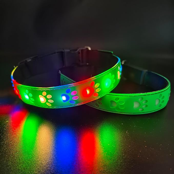 Customlized USB-C led Light up Dog Collar with Waterproof airtag Holder, 4 Modes Running Flashing Light (Green, XL(19.7-23.6"))