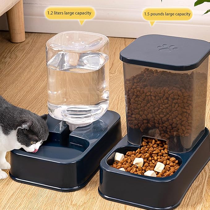 2-in-1 pet Feeder/Water Bottle Set, Suitable for Cats and Dogs, Large Capacity. Automatic Feeder and Water Dispenser, Suitable for Dogs, Cats, and Other Pets (Dark Gray)
