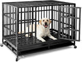 Escape-Proof Heavy Duty 42" Dog Crate, Indestructible Steel Kennel for Large & High-Anxiety Dogs with 300Lbs Capacity, Double Door Design with 4 Locking Wheels and Reinforced Baseplate.