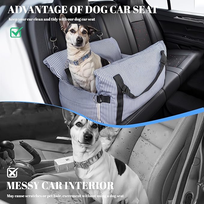 Daneey Dog Car Seat for Medium Dogs, Dog Booster Seat for Car, Fully Detachable Washable Dog Car Bed for Car Travel, Non-slip Safety Pet Car Seat with Seat Belt, Blue