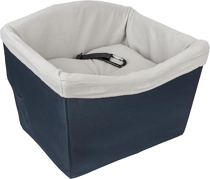 PetSafe Happy Ride Dog Safety Seat - Protects Car Seats from Hair & Scratches - Elevated Design for Better View - Machine Washable Fleece Liner - for Dogs Up to 30 lb - Navy