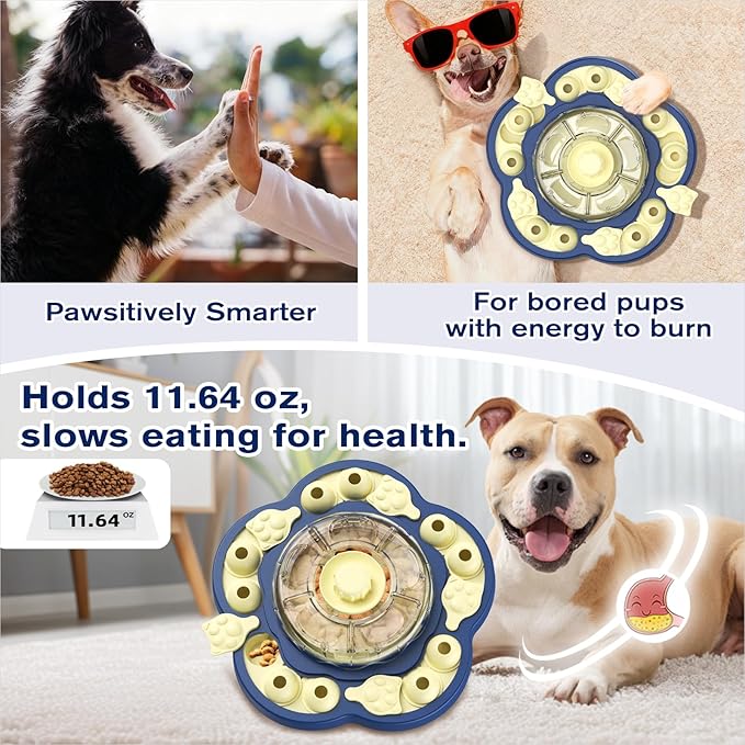 KADTC 3 Levels of Challenge Dog Puzzle Feeder Toy U.S. Brand - Design Spin-to-Release Treat Dispenser For Small Medium Large Dogs Boredom Buster Mental Stimulation Enrichment Slow Feeding Puzzles Toys
