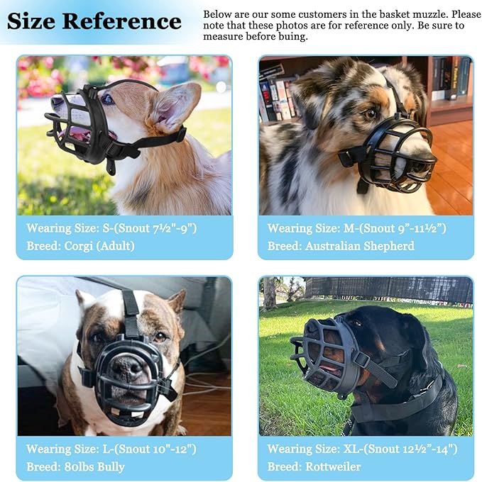LUCKYPAW Basket Muzzle for Large Medium Small Sized Dogs, Soft Pitbull Muzzle for Rottweiler Bully to Prevent Biting Chewing, Allows to Drink Full Pant, Breathable & Adjustable