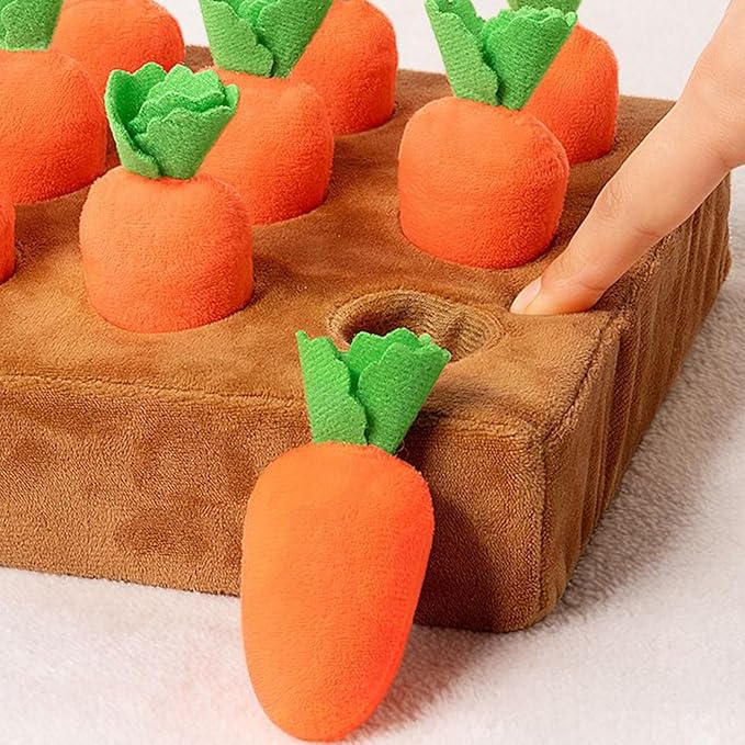 Carrot Snuffle Mat, Plush Carrot Interactive Feed Game, Plush Puzzle Toys, Non-Slip Nose Work Feed Games Pet Stress Relief with 9 Carrots