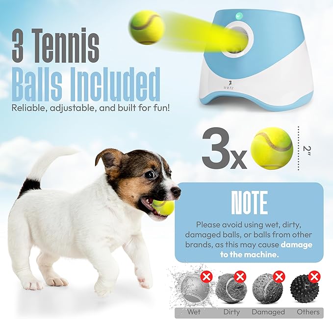 Automatic Dog Ball Launcher for Small Dogs – Dog Ball Thrower Fetch Machine - Indoor Outdoor Interactive Toy with 3 Mini Tennis Balls 2 Inch