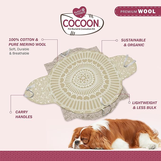 Cocoon® - Eco-Friendly Pet Burial & Cremation Ceremony Kit (Premium Wool) - Casket for Dogs and Cats (Choose Size & Color) (Medium, Natural)