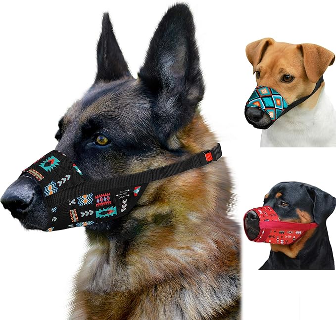 CollarDirect Dog Muzzle - Adjustable Soft Breathable Tribal Nylon Dog Mouth Guard Cover for Small, Medium and Large Dogs, Anti Chewing, Barking & Biting (Pattern 2; M/L)