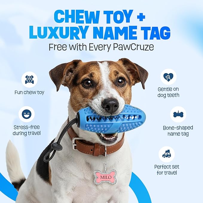 Center Console Dog Car Seat for Small Dogs & Puppies - Travel Carrier for Console with Built-in Safety Leash, Foldable Design, Dual-Sided Cushion, Puppy Booster & Bonus Blue Chew Toy (Gray)