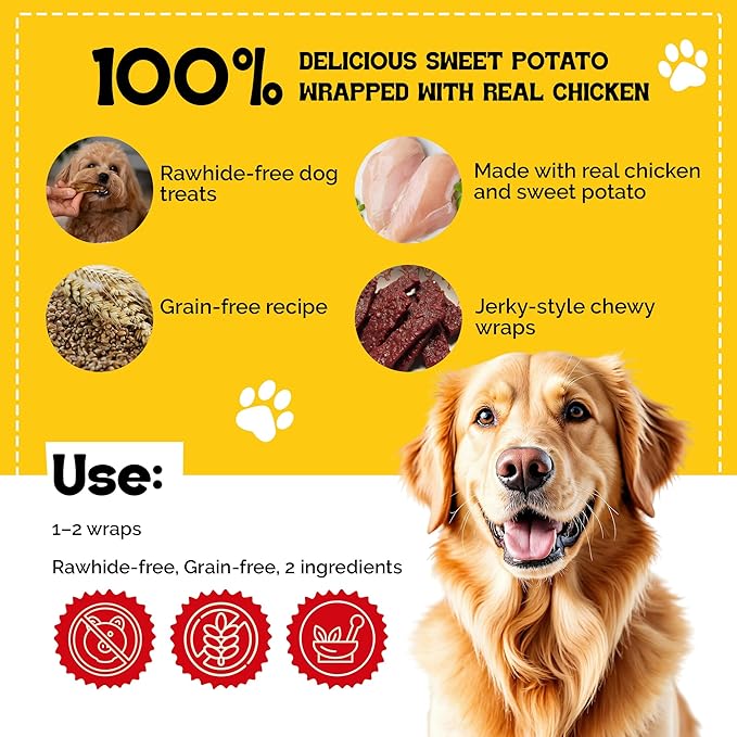 Beefeaters Sweet Potato Wrap with Chicken – Dog Treat. No Corn, Wheat, Soy or Gluten, Low Fat, Whole Muscle Jerky, Ideal for Training & Snacks