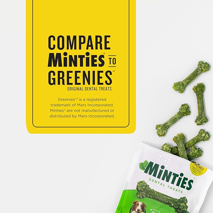 Minties Dental Chews for Dogs, 12 Count, Vet-Recommended Mint-Flavored Treats for Large Dogs Over 50 lbs, Dental Bones Clean Teeth, Fight Bad Breath, and Removes Plaque and Tartar