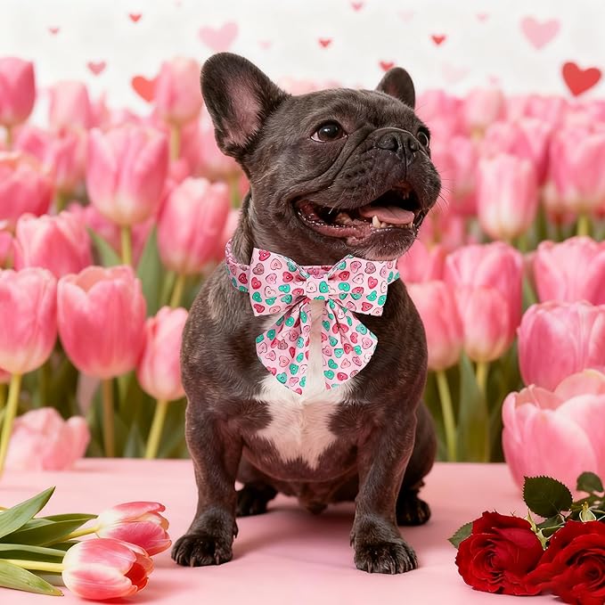 Maca Bates Valentine's Day Dog Collar with Sailor Bow for Medium Girl Boy Dogs,Pink Love Hearts Pattern,Adjustable Durable Soft Valentine Gift for Female Male Puppy