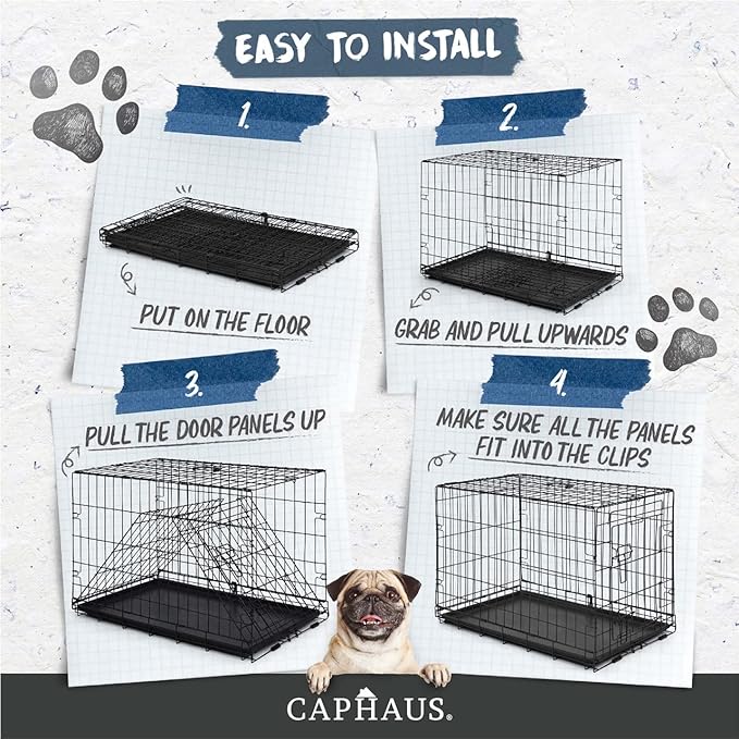 CAPHAUS Foldable Dog Crate Wire Metal Dog Kennel w/Leak-Proof Pan & Protecting Feet & Divider Panel, Single or Double Door, Small, Medium & Large Dog Crate Indoor Cage, 30” w/Single Door