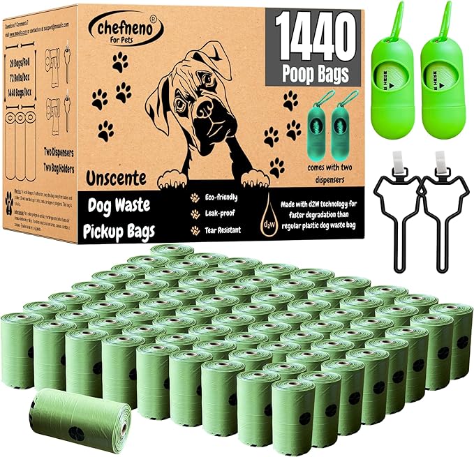 Doggy Poop Bags Biodegradable with Dispenser (1440 Bags) Eco-friendly Dog Waste Pickup Bags Landfill-friendly Refill Rolls Cat Waste Bags (Green, 72 Rolls, Unscented)