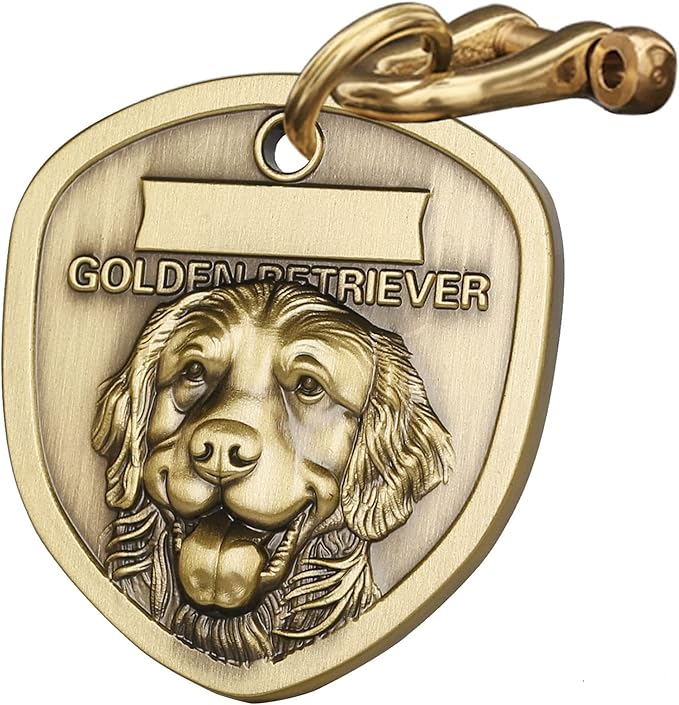 Vintage Pure Copper Personalized Dog Tags, Three-Dimensional Relief Pet Pattern, Custom Pet Tags (A08-Golden Retriever)