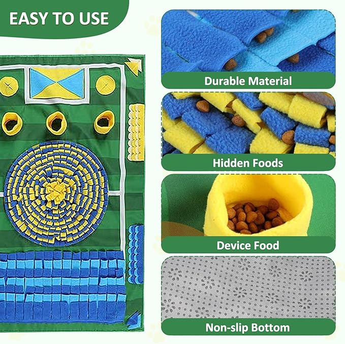 Snuffle Mat for Dogs, Slow Feeding Game Interactive Puzzle Dog Food Mat, Dog Snuffle Toy for Small Medium Large Breed Dogs Puppy Sniff Foraging Mats Mental Stimulation Treat Game, 25.98*39.76 inch