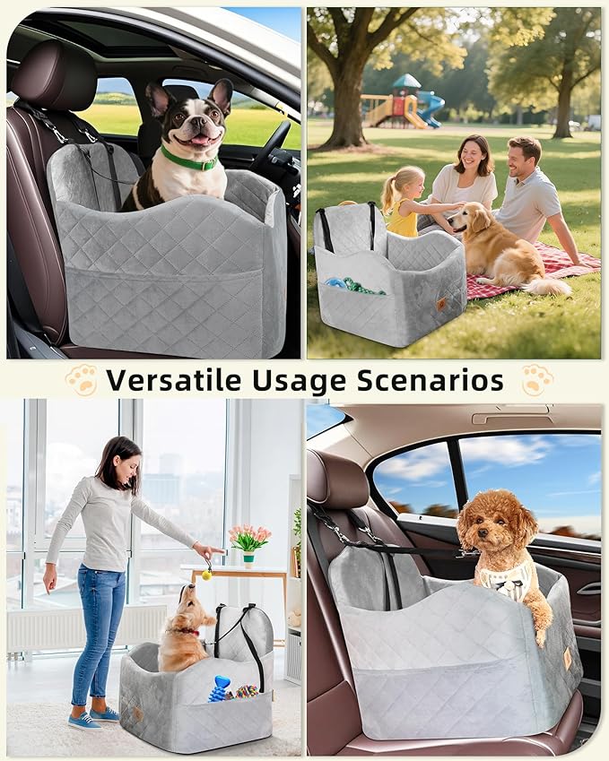 Car Seat Booster for Dog: High-Support Memory Foam Pet Car Seat for Small/Medium Dogs Under 35lbs with Elevated Cushion - Detachable Washable Puppy Travel Bed for Driving with Pockets