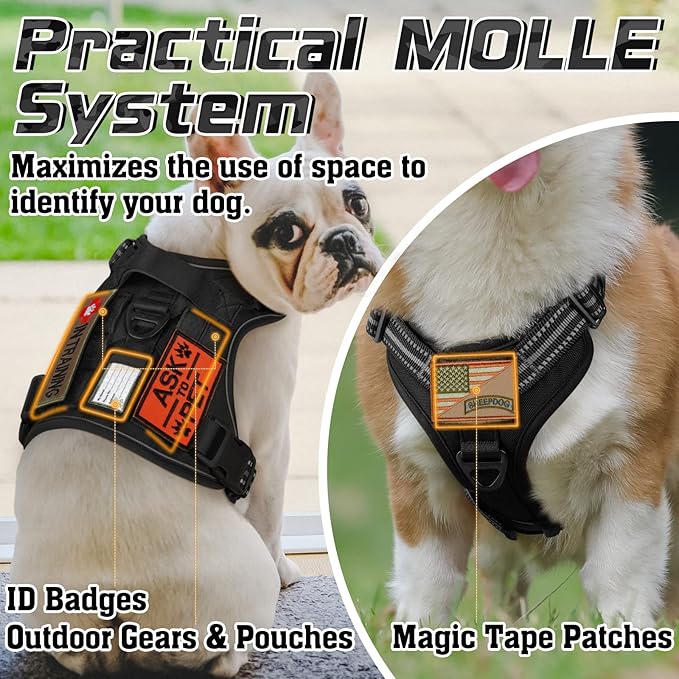 rabbitgoo Tactical Dog Harness for Large Dogs, No Pull Military Service Vest with Handle & Molle, Easy Control for Training Walking, Adjustable Reflective Straps, Black, L