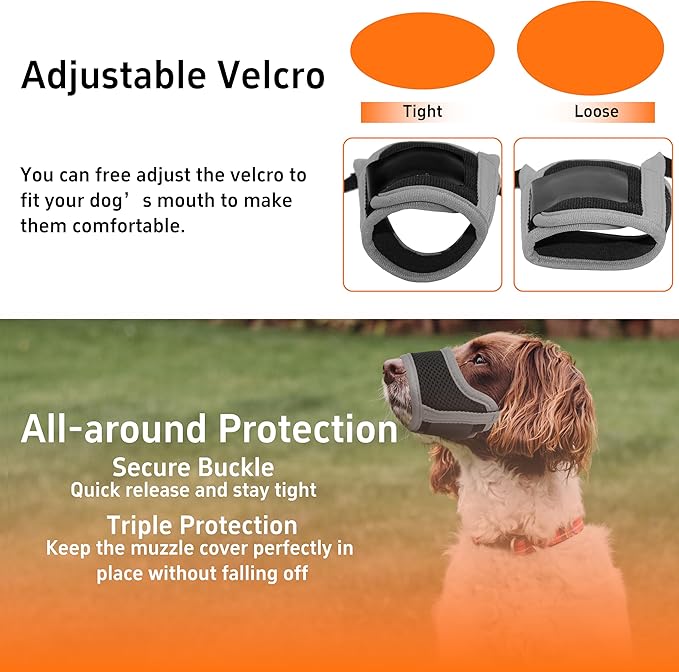 Soft Breathable Dog Muzzle, Air Mesh Nylon Cover, Adjustable, 6 Sizes (Grey, S)