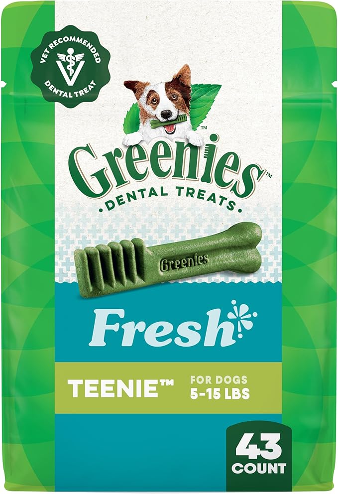 Greenies Veterinarian-Recommended Natural Dental Dog Treats Teenie Size, Fresh Flavor, 12 oz. Pack, 43 Count
