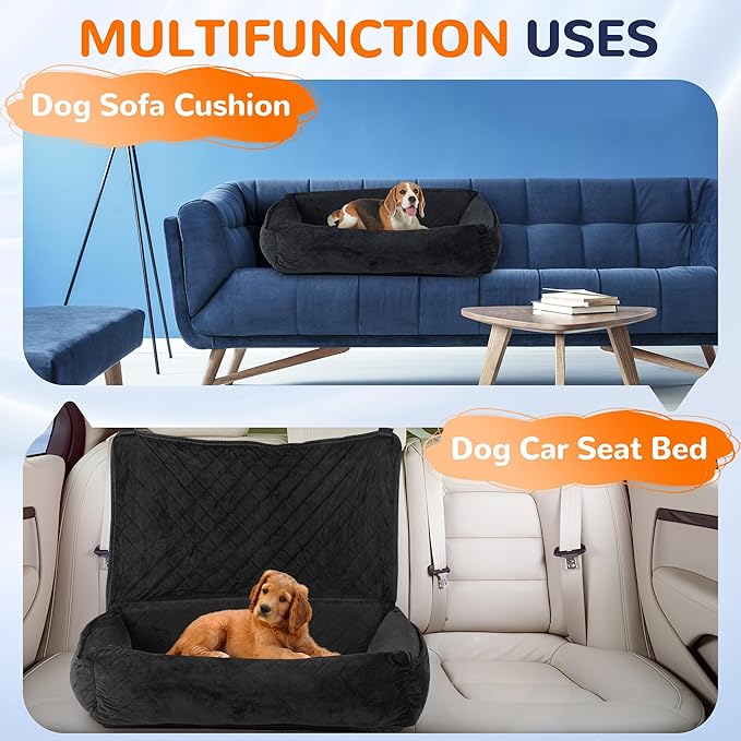 Rengue Dog Car Seat for Large/Medium Dogs, Dog Car Bed for Backseat Washable Pet Travel Safety with Storage Pockets for Easy Cleaning Fits for All Cars (33 * 20 * 7.9 Inch)