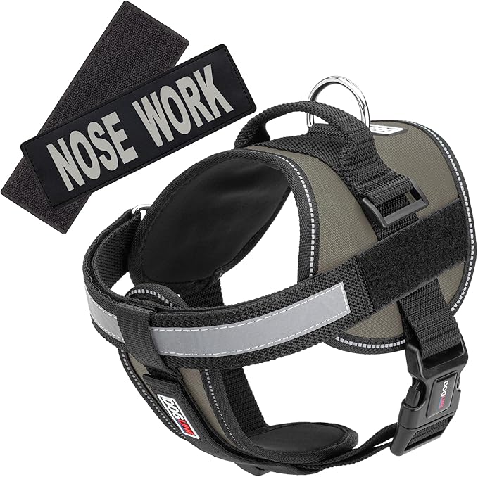 Dogline Unimax Dog Harness Vest with Nose Work Patches Reflective No-Pull, Adjustable Straps, Breathable Neoprene for Medical, Service, Identification and Training Dogs Girth 36 to 46" Gray