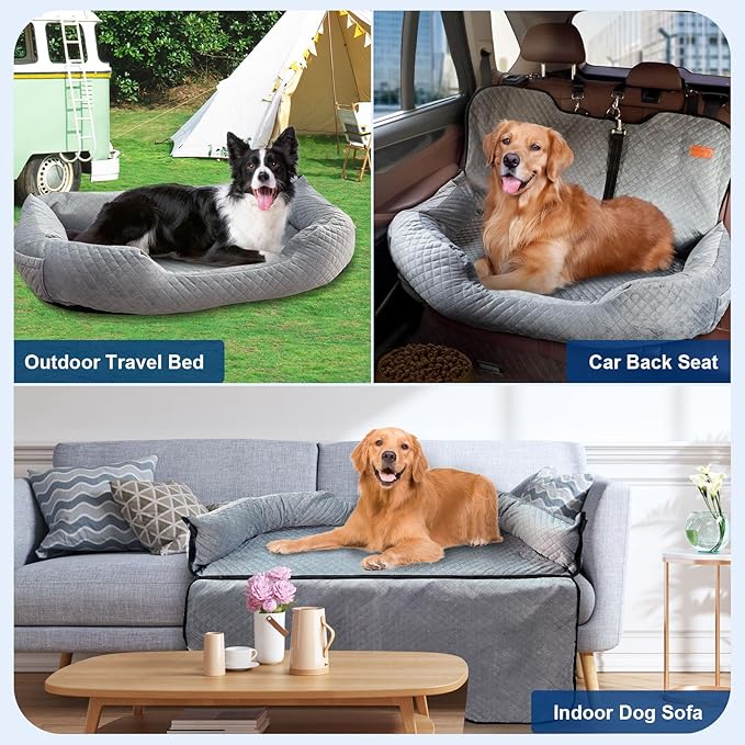 Dog Car Seat for Large/Medium Dog Pet Under 55 lbs or 2 Small Dogs Detachable Washable Travel Bed Fits Cars Trucks SUV