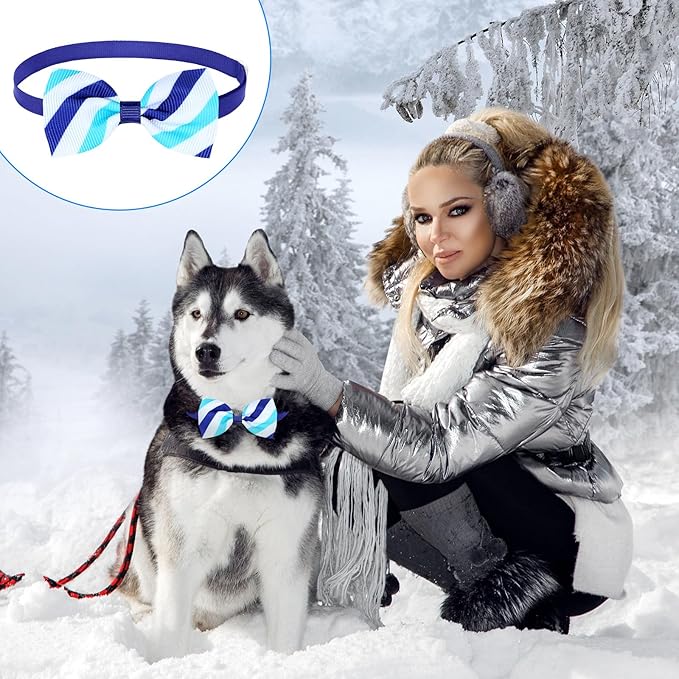 Eccliy 120 Pcs Winter Dog Bow Ties Collars Bulk Snowflake Dog Neckties Adjustable pet Hair Accessories Cute Cat Basic Bow Tie Winter Decoration for Party Decor