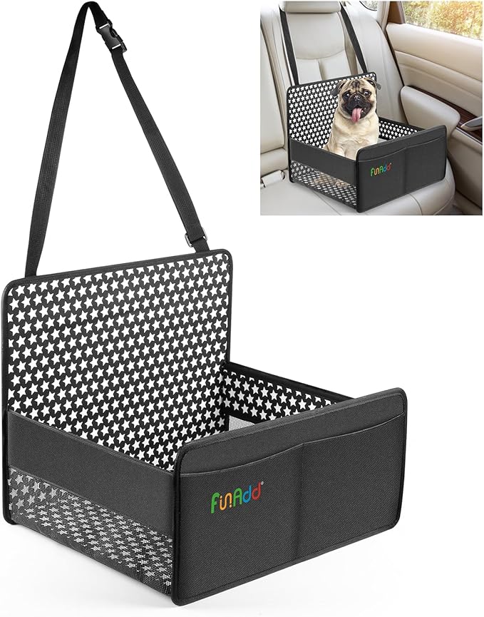 Dog Car Seat, Foldable Dog Car Seat for Small Medium Dogs, Soft Pet Booster Seats with Mesh Window and Storage Pocket, Breathable Oxford Travel Bag Black