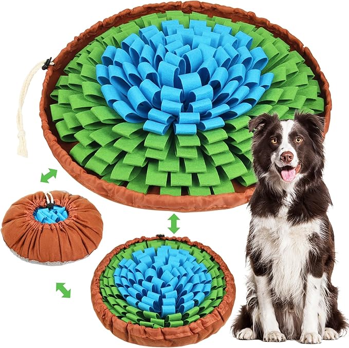 Vivifying Snuffle Mat for Dogs, Adjustable Sniff Mat for Slow Eating and Keep Busy, Interactive Enrichment Toys for Mental Stimulation (Blue&Green)