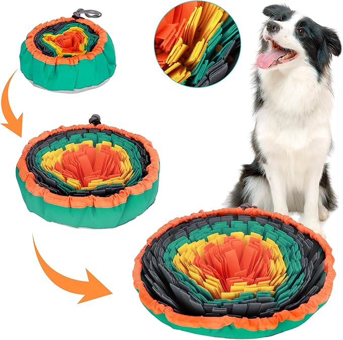 Dog Snuffle Mat, 2mm Thicken Interactive Toys for Pet, 17.7'' x 17.7'' Nosework Training Mats, Cats Bowl Travel Use Encourages Natural Foraging Skills, Comfortable Texture (Orange)