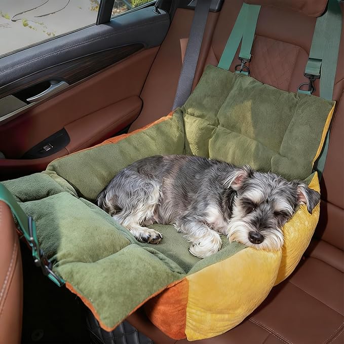 Puppy Car Seat - with Pockets and Seatbelt Soft 2-in-1 Pet Bed | Dog Bag Carrier - for Truck SUV Back Front Road Trip Daily Commute Puppy Indoor Golf Cart Outing Shopping Public