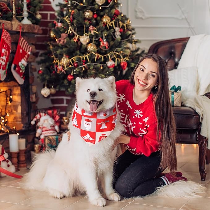 Reginary 72 Packs Christmas Dog Bandanas Bulk Santa Pet Scarf Bibs Triangle Dog Bibs Adjustable Bandana for Pet Costume Accessories