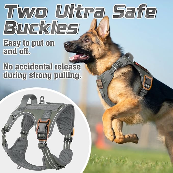 rabbitgoo Tactical Dog Harness for Large Dogs, No Pull Military Service Vest with Handle & Molle, Easy Control for Training Walking, Adjustable Reflective Straps, Dark Grey, XL